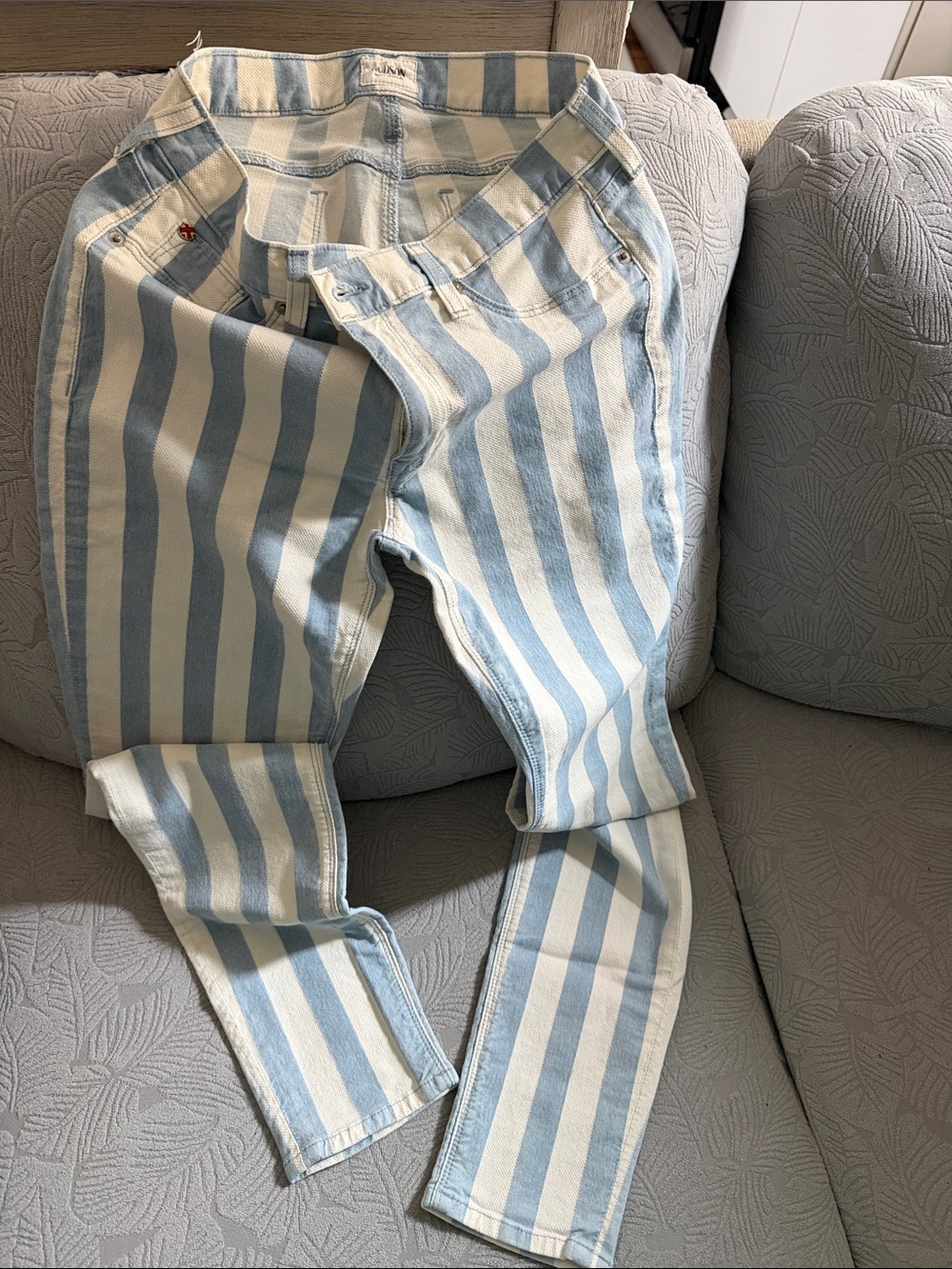 Hudson Jeans Blue and White Vertical Stripe Denim Pants